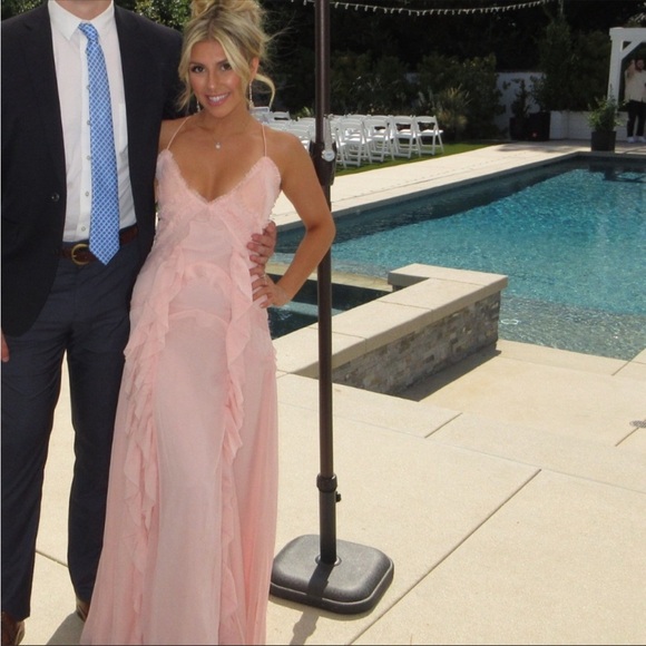 ASOS DESIGN ruffle detail cut-out cami maxi dress in pink - Picture 1 of 4